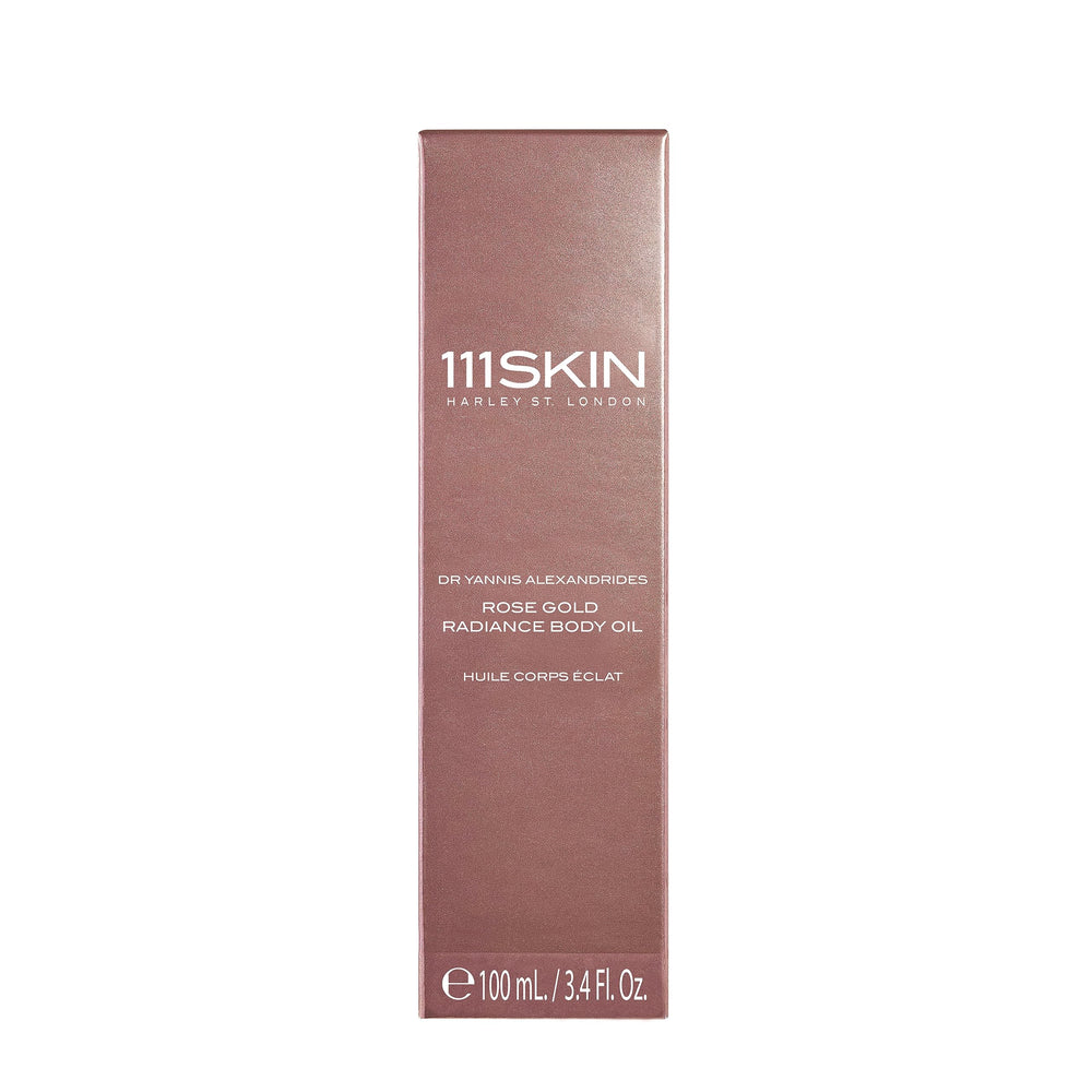 111SKIN Rose Gold Radiance Body Oil pump top close-up showing precise application