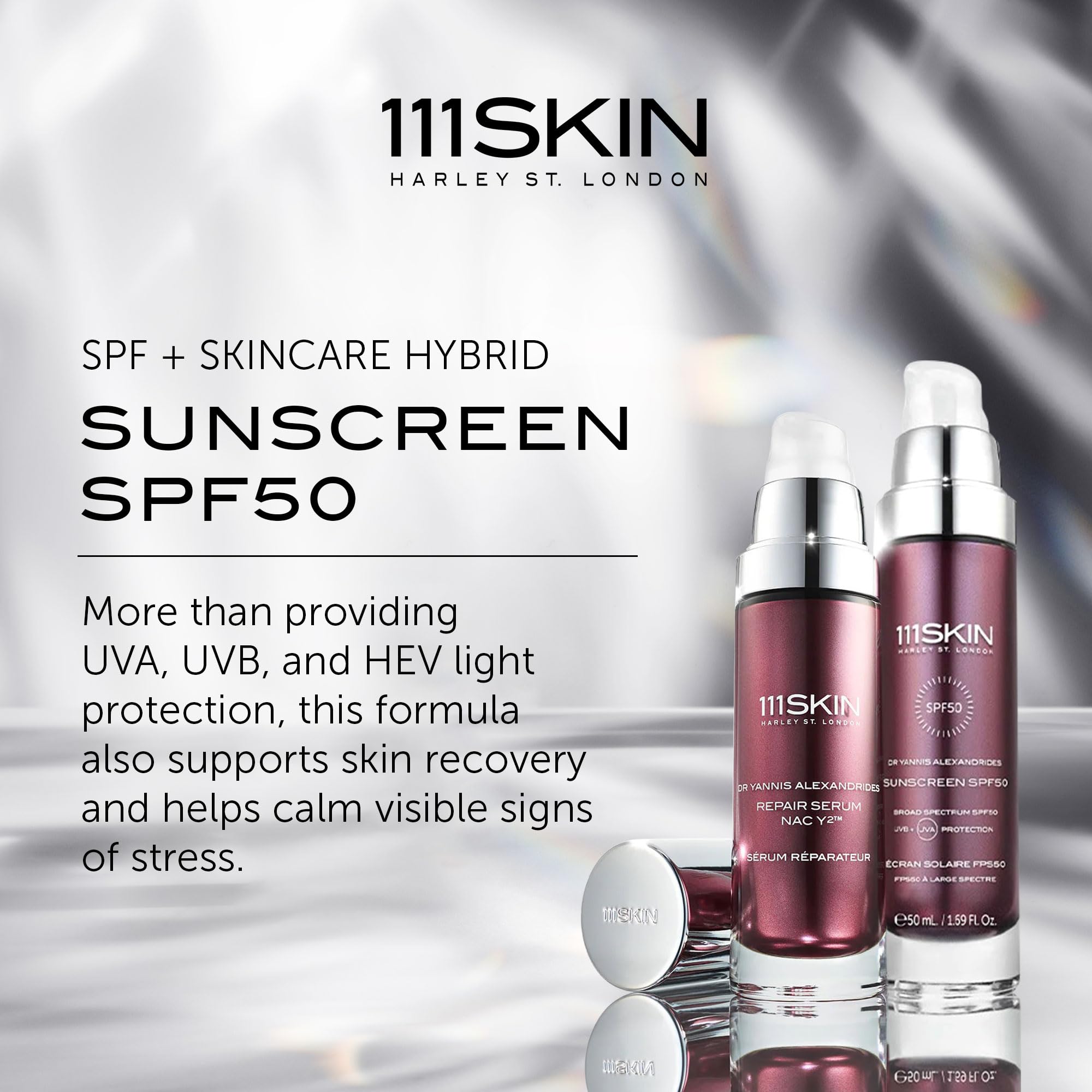 111SKIN Sunscreen closeup showing translucent finish with no white cast