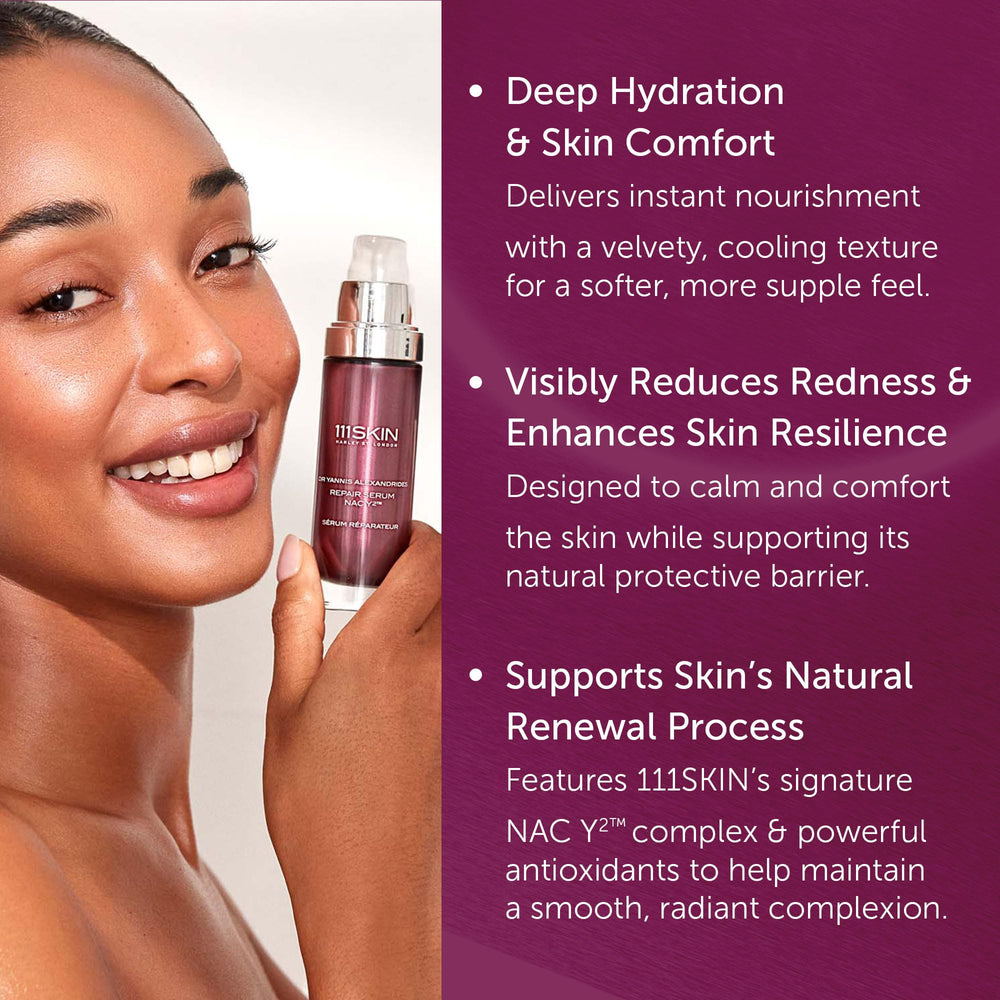 111SKIN NAC Y2 on face; hydration and improved texture with Niacinamide.
