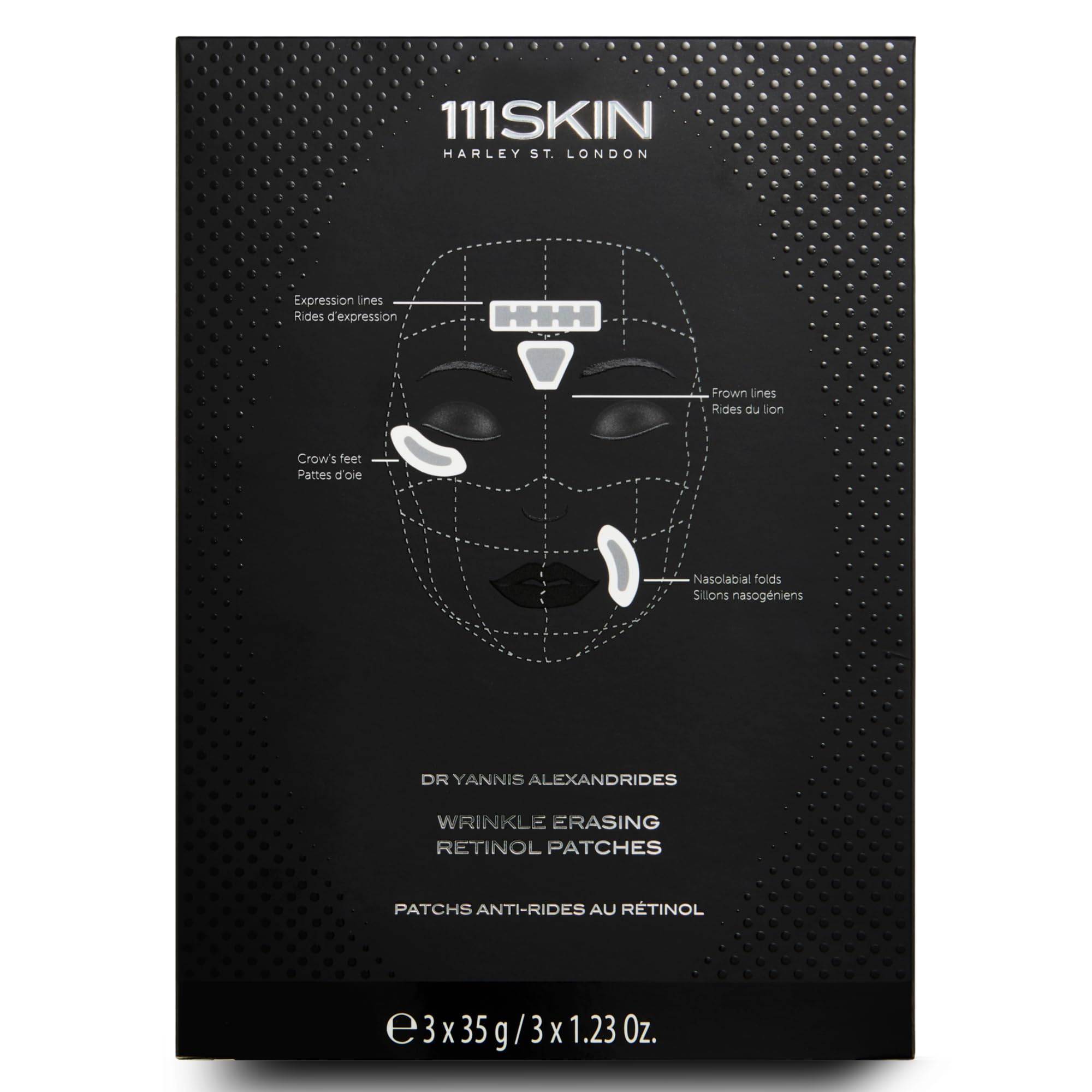 111SKIN wrinkle erasing patches applied to the forehead for a smoother look overnight