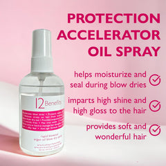 12 Benefits Rapid Blowout spray application demonstrates fast drying with heat protection during styling.