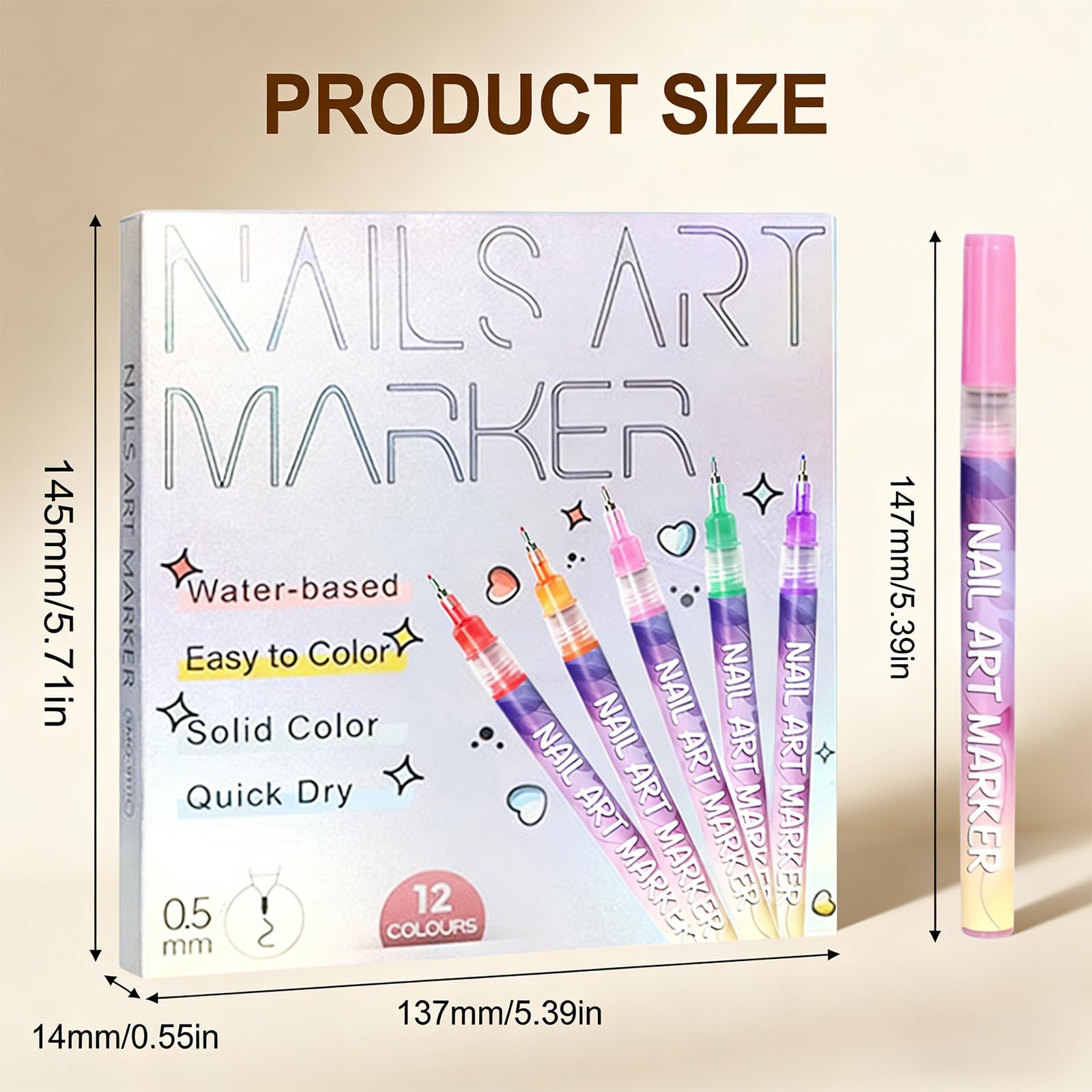 12 Colors Nail Art Pens Set 0.5mm tip for precise lines on nails