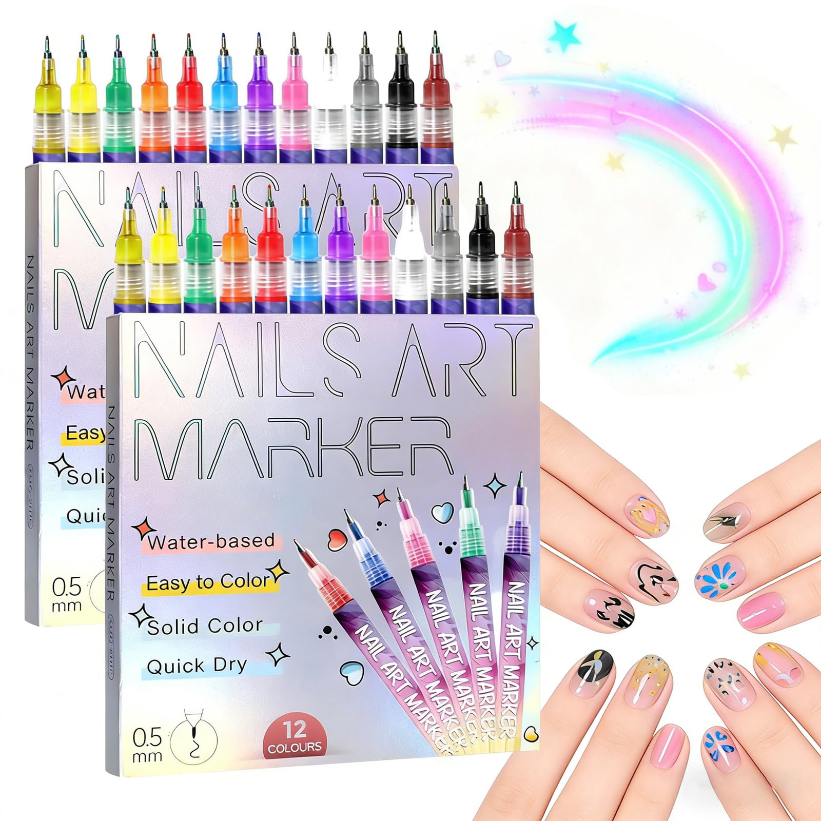 12 Colors Nail Art Pens Set color palette for vibrant DIY nails
