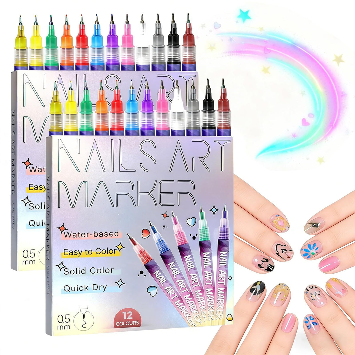 12 Colors Nail Art Pens Set color palette for vibrant DIY nails