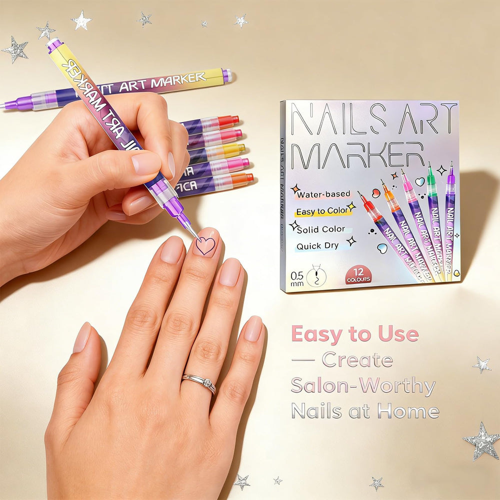 12 Colors Nail Art Pens Set easy-clean lids for mess-free storage