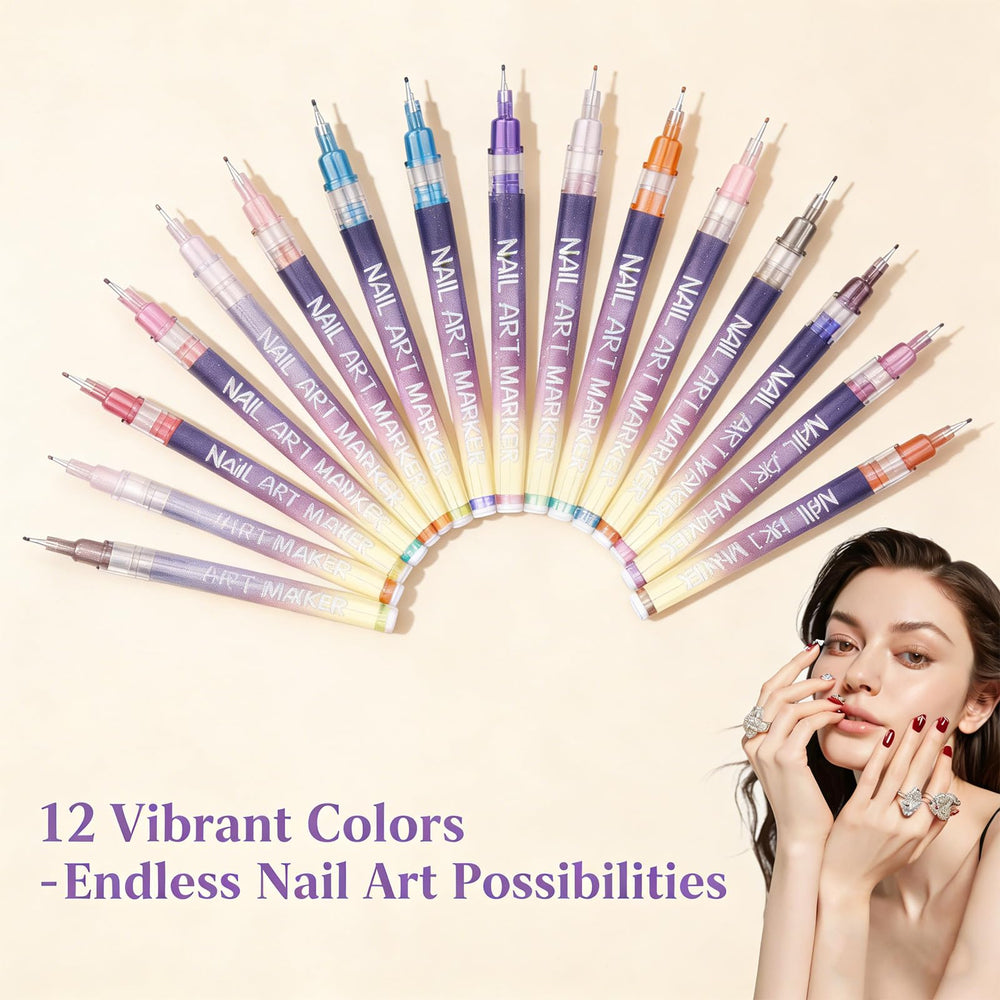 12 Colors Nail Art Pens Set quick-drying formula for clean nail art