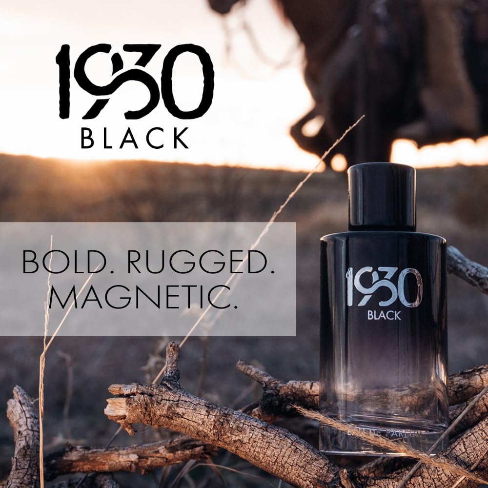 1930S Men's Black Cologne on leather surface conveys rugged, outdoor-ready vibe