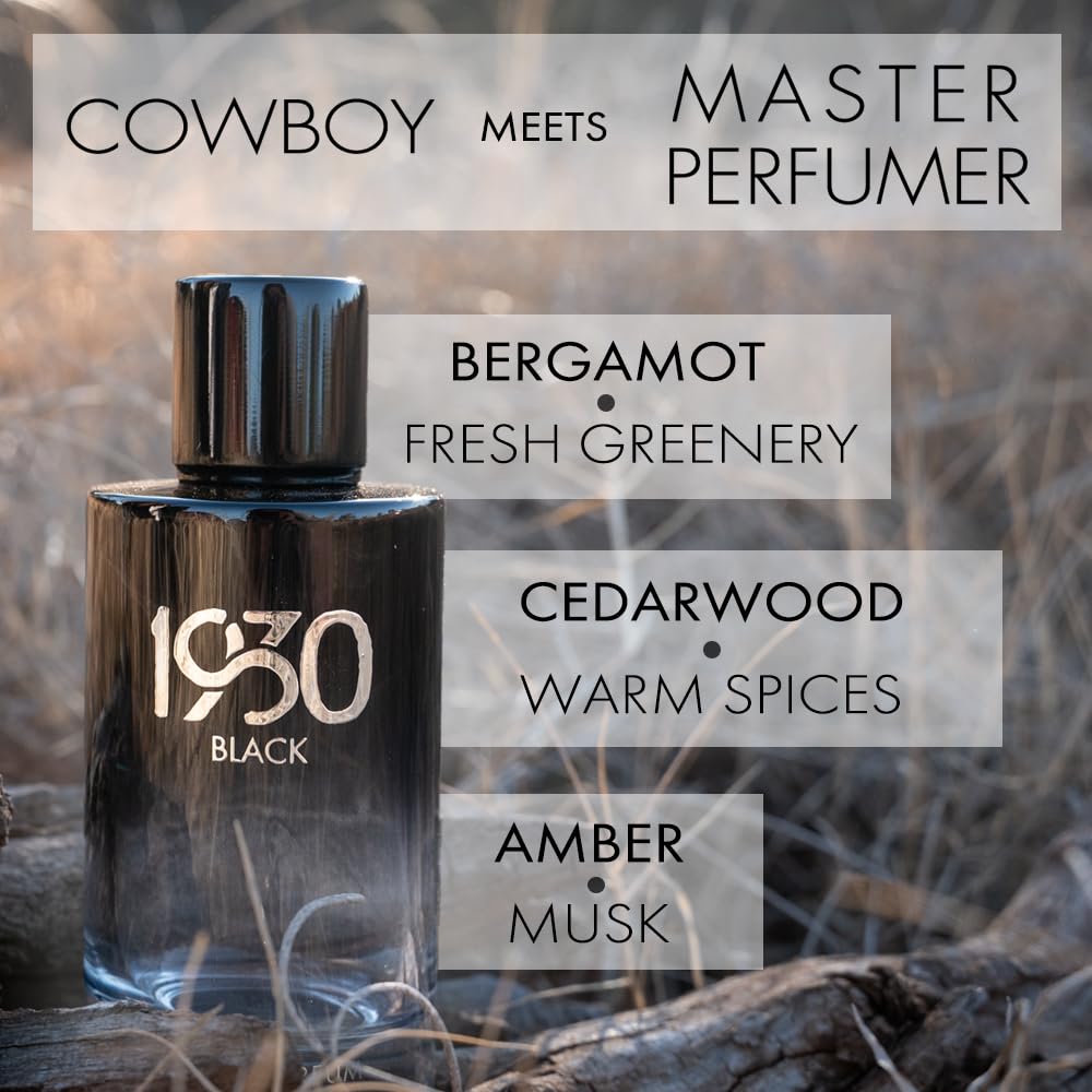 1930S Men's Black Cologne cedarwood note closeup suggests lasting presence at work