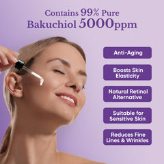 Close-up of 1HEROLABS Bakuchiol serum application, lightweight formula ideal for sensitive skin.