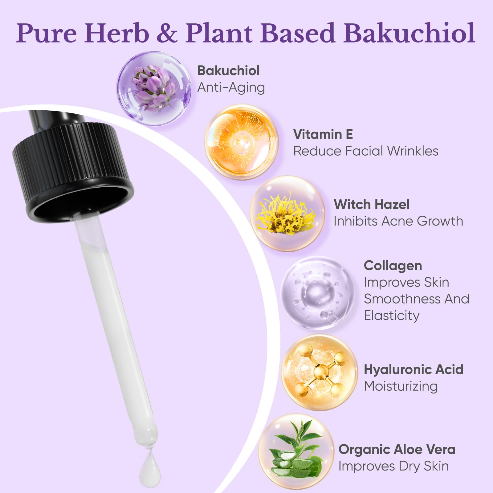 1HEROLABS Bakuchiol serum bottle with ingredients hint promotes collagen-friendly care.
