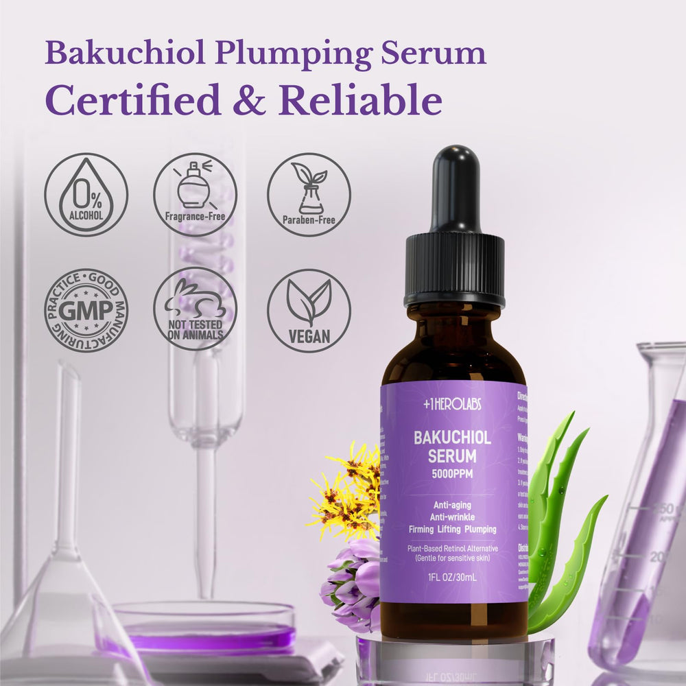1HEROLABS Bakuchiol serum infused with vitamin E and collagen for nourishing care.