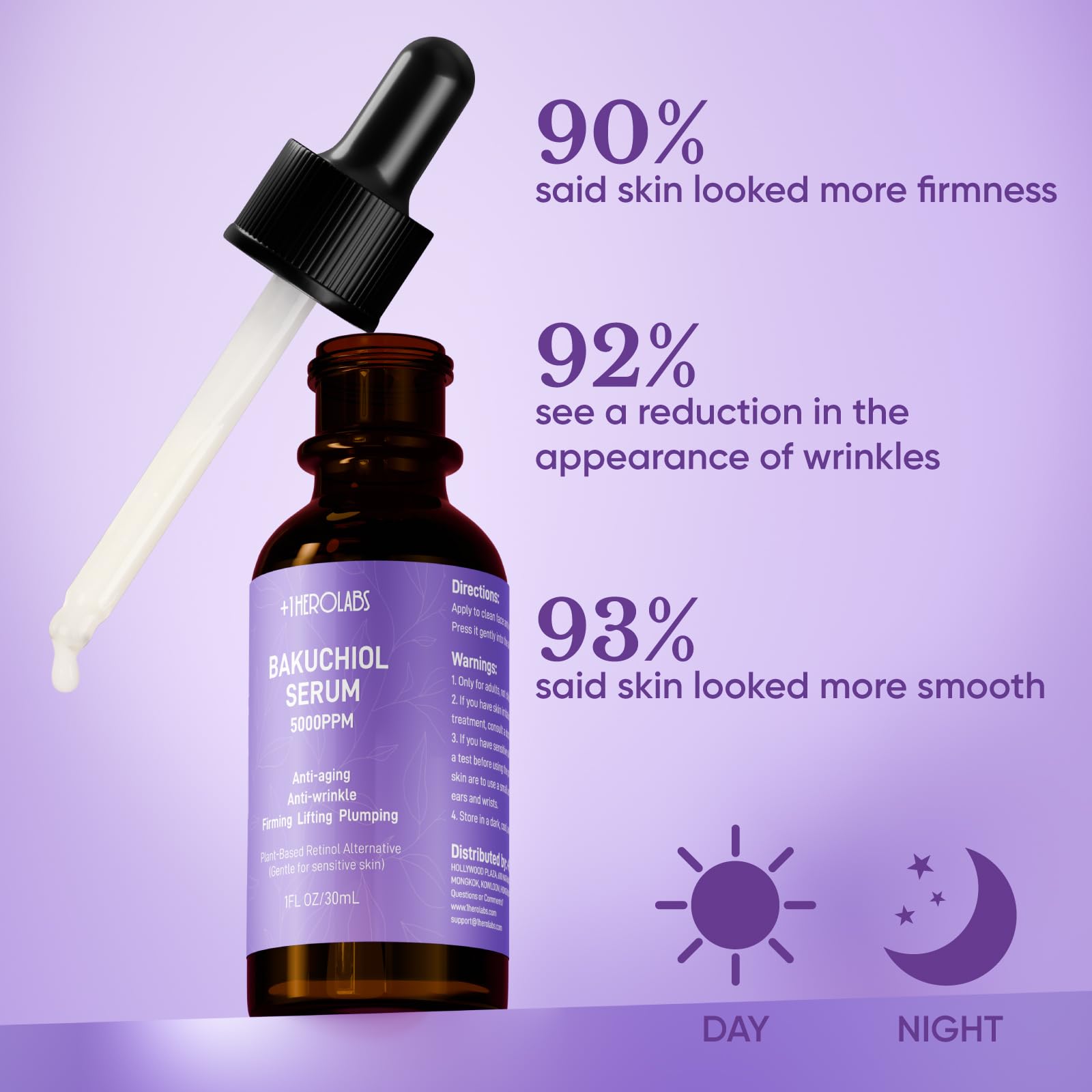 1HEROLABS Bakuchiol serum bottle on a clean surface suggests safe daytime use.