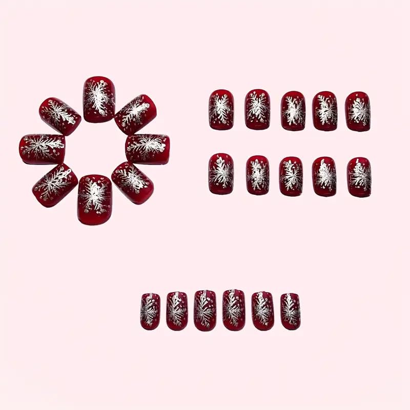 24Pcs Christmas Press on Nails full cover square nails for neat, durable holiday wear