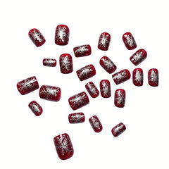 24Pcs Christmas Press on Nails gold snowflake design for glamorous winter looks