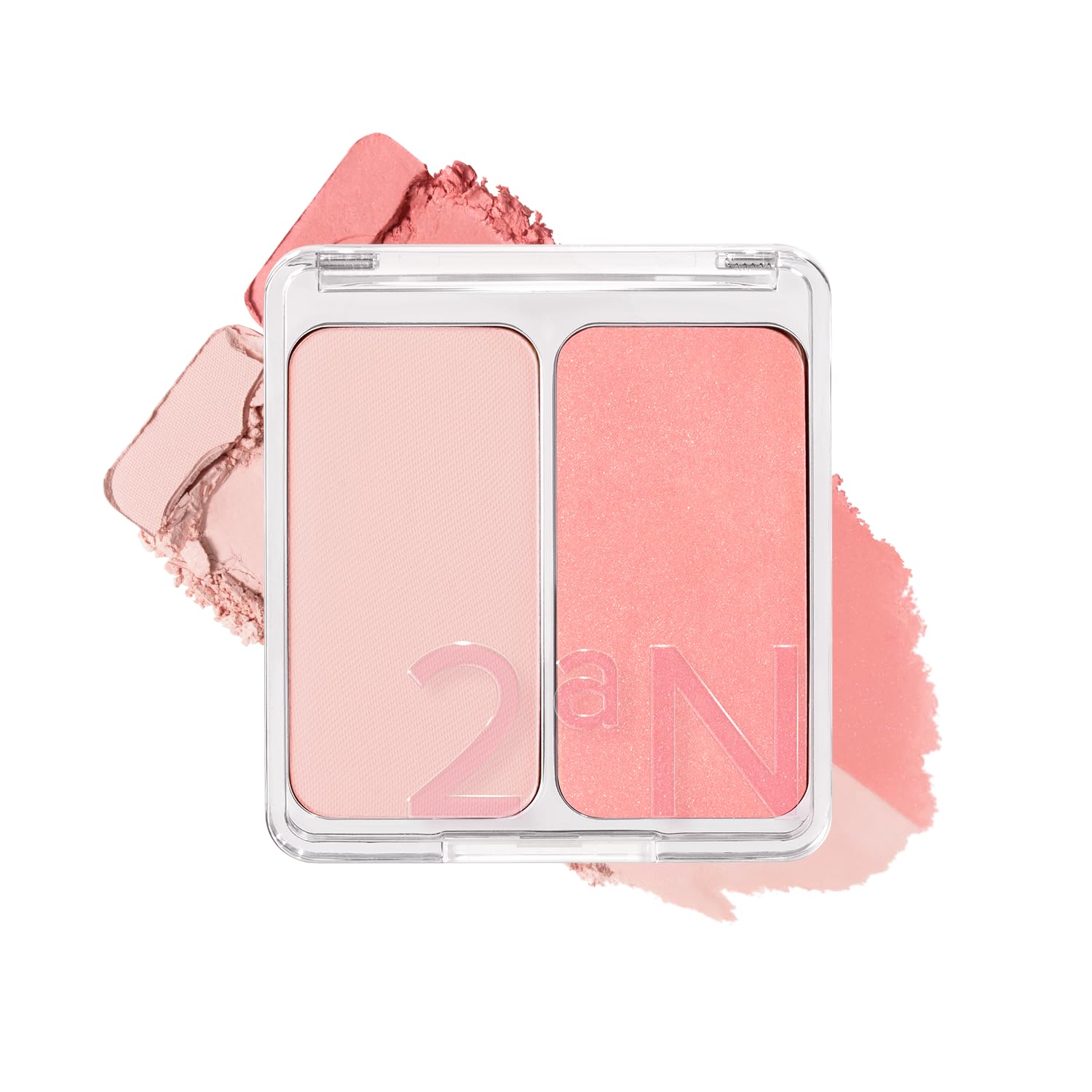 2aN dual color face blusher compact open showcases creamy powder for seamless color application.