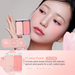 2aN dual color face blusher two-tone palette blends effortlessly for natural warmth.