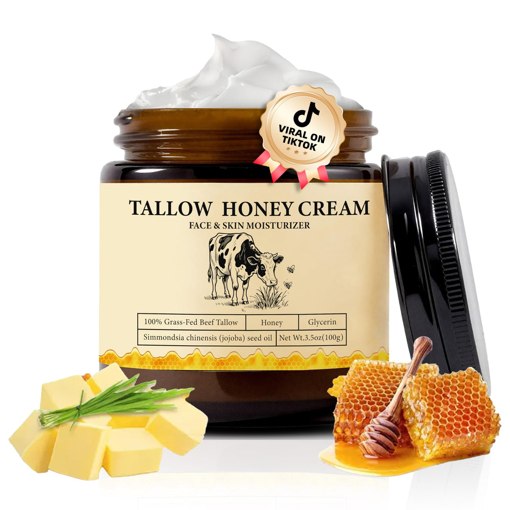 2Bmagic Beef Tallow Honey Skin Balm bottle closeup showing rich hydration