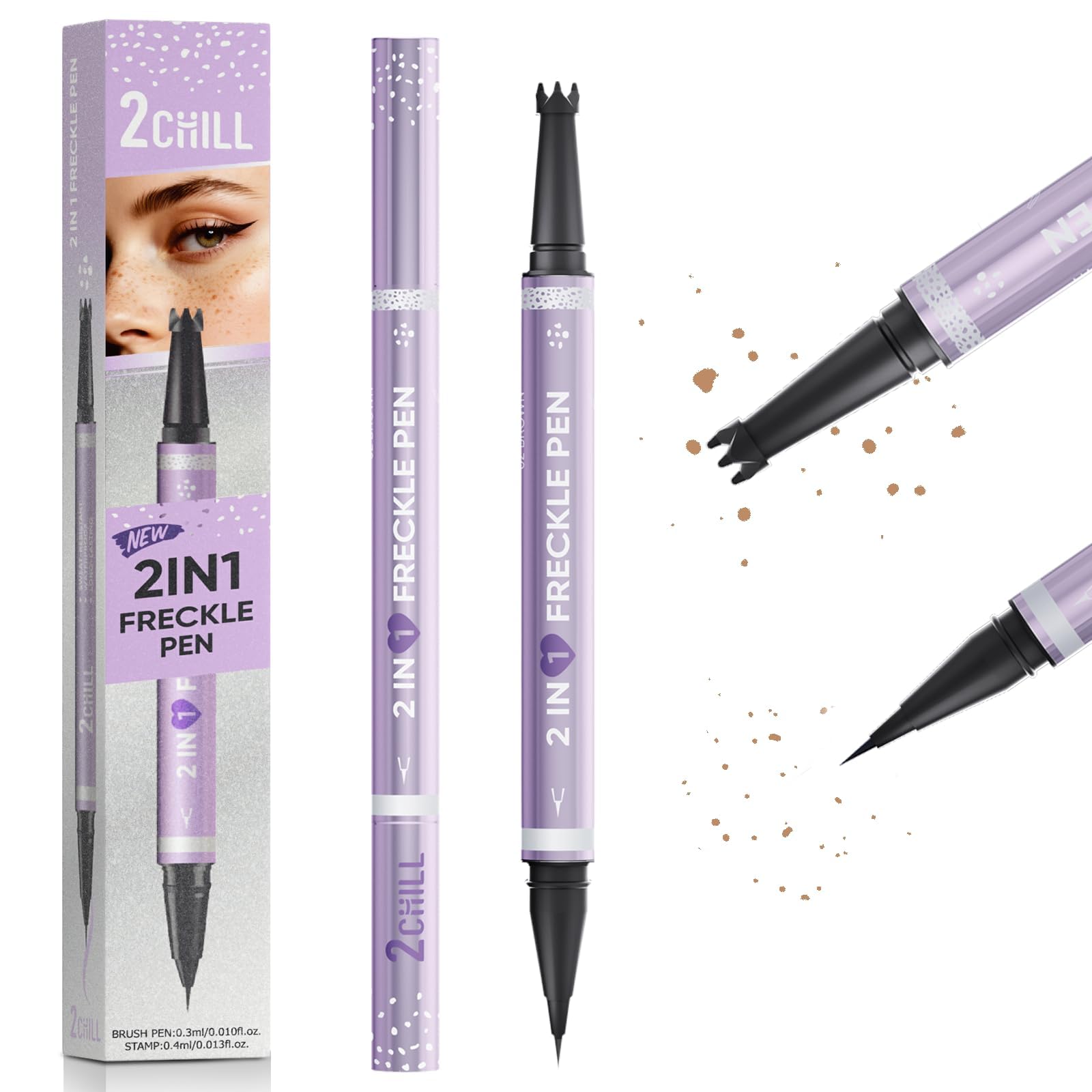 2CHILL Dual Ended Freckle Pen packaging for travel convenience.
