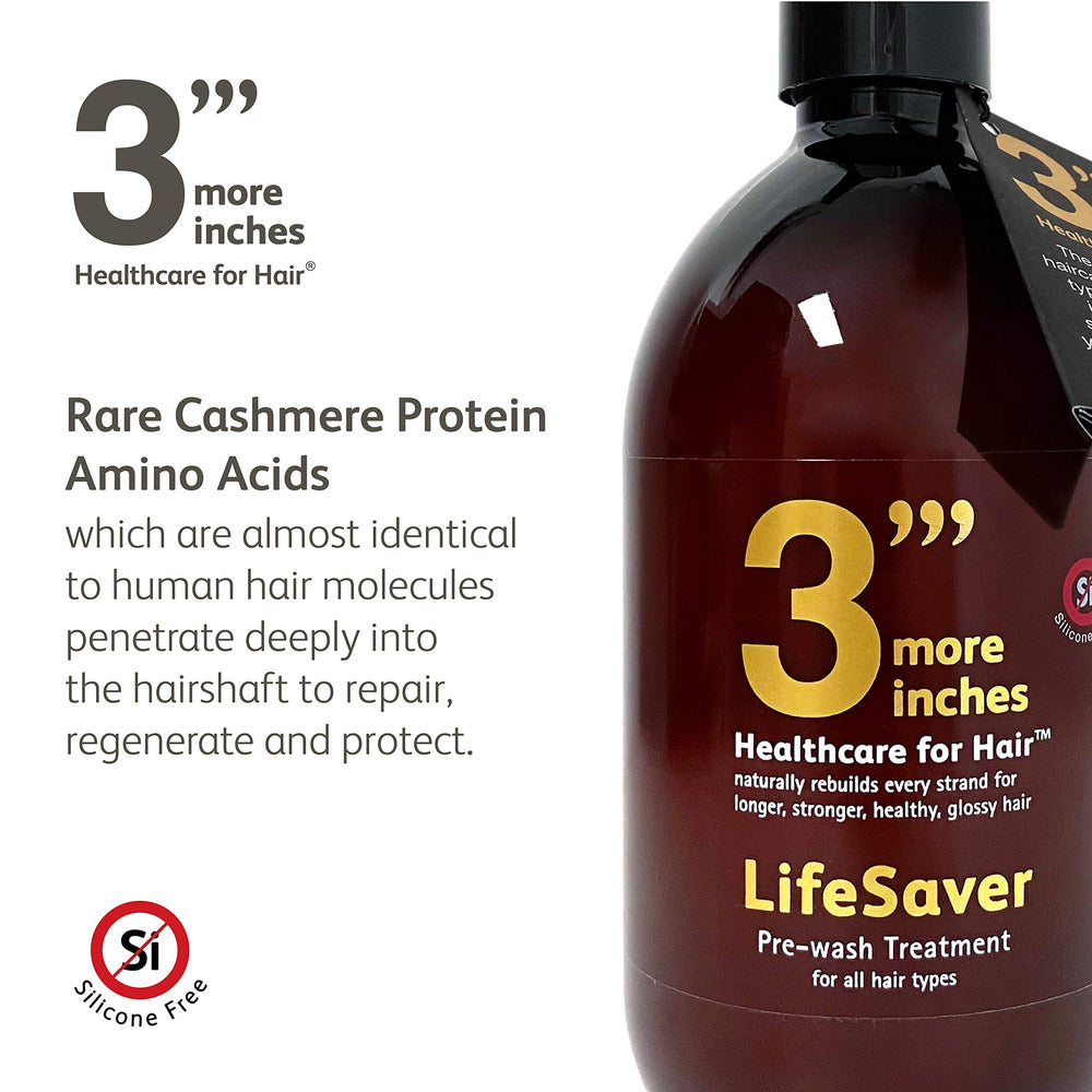 3 More Inches Lifesaver Prewash cream texture closeup highlights cashmere proteins