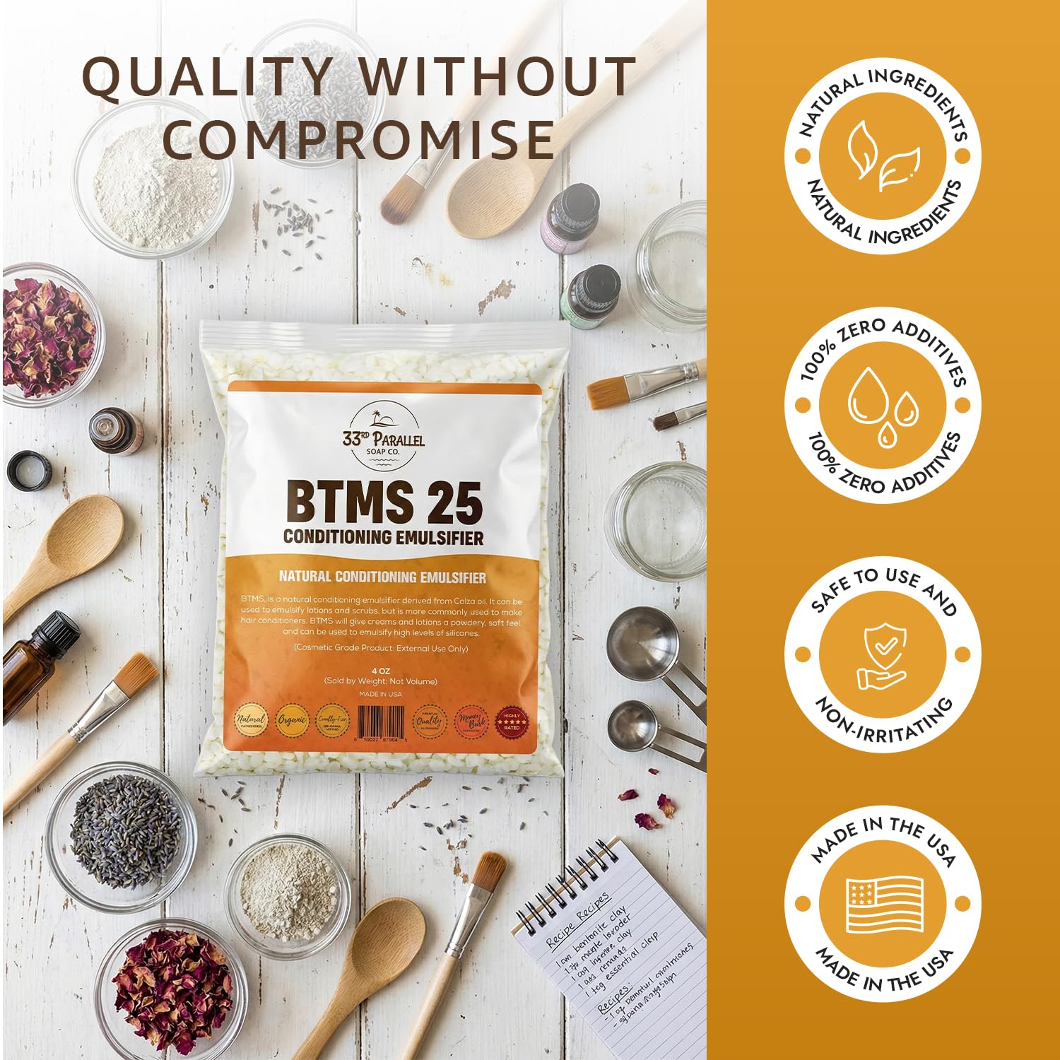 33rd Parallel BTMS 25 skin-care use leaves a soft, powdery finish.