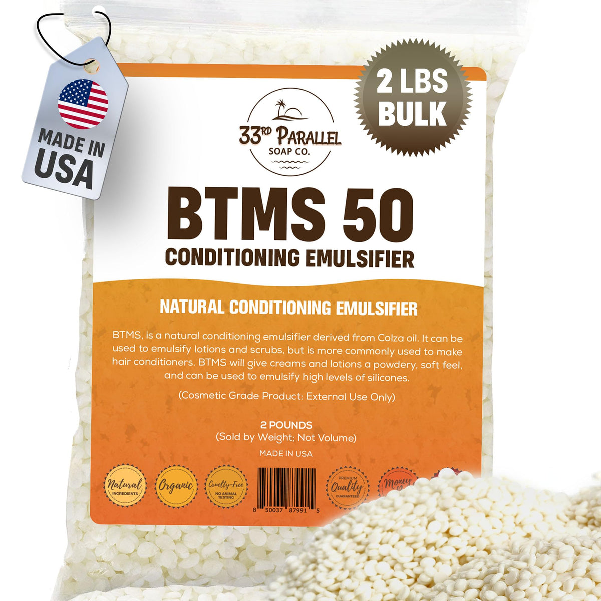 33RD PARALLEL BTMS 50 bottle showing creamy emulsifier for skin and hair care