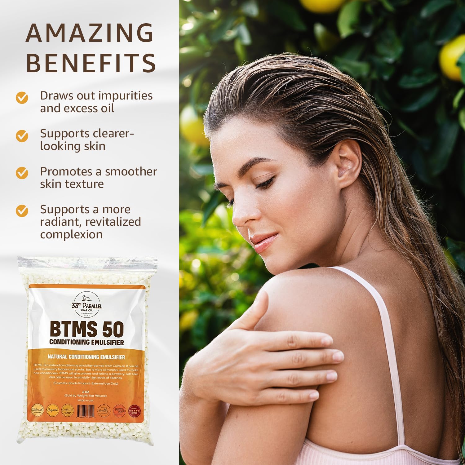 33RD PARALLEL BTMS 50 product label indicating premium cosmetic grade