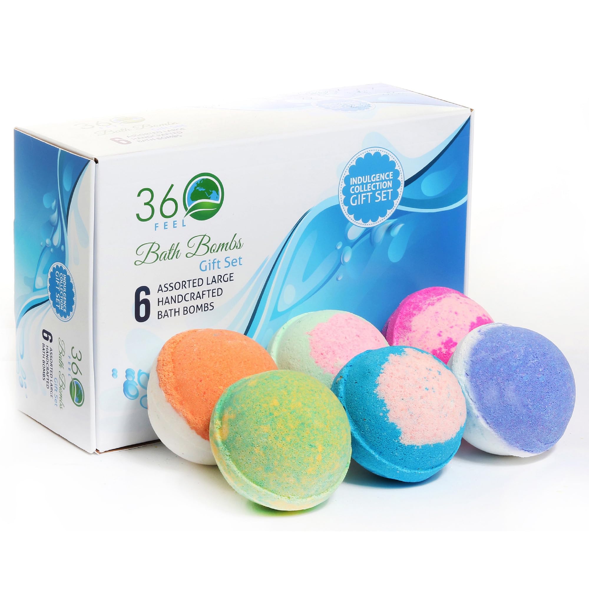 360Feel bath bombs gift set for a large, slow-dissolving soak and spa-like relaxation.