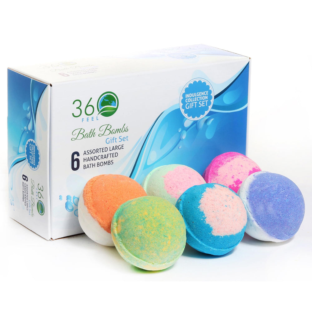 360Feel bath bombs gift set for a large, slow-dissolving soak and spa-like relaxation.