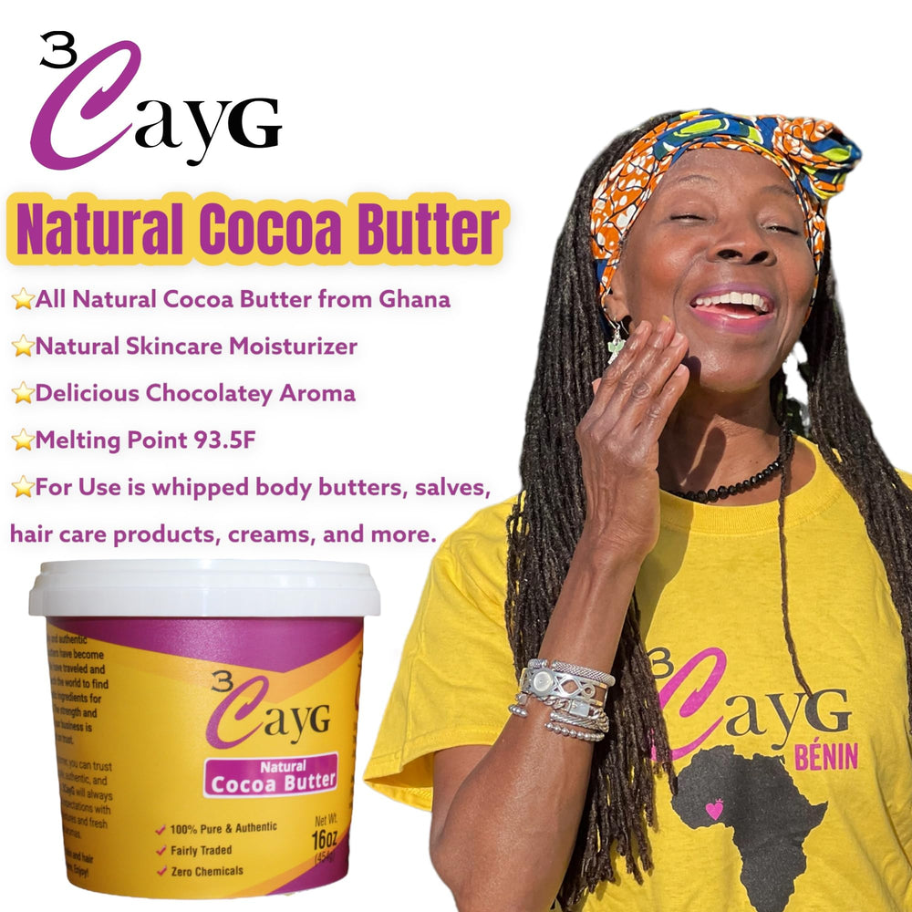 3CAYG Cocoa Butter on dry skin nourishes and softens