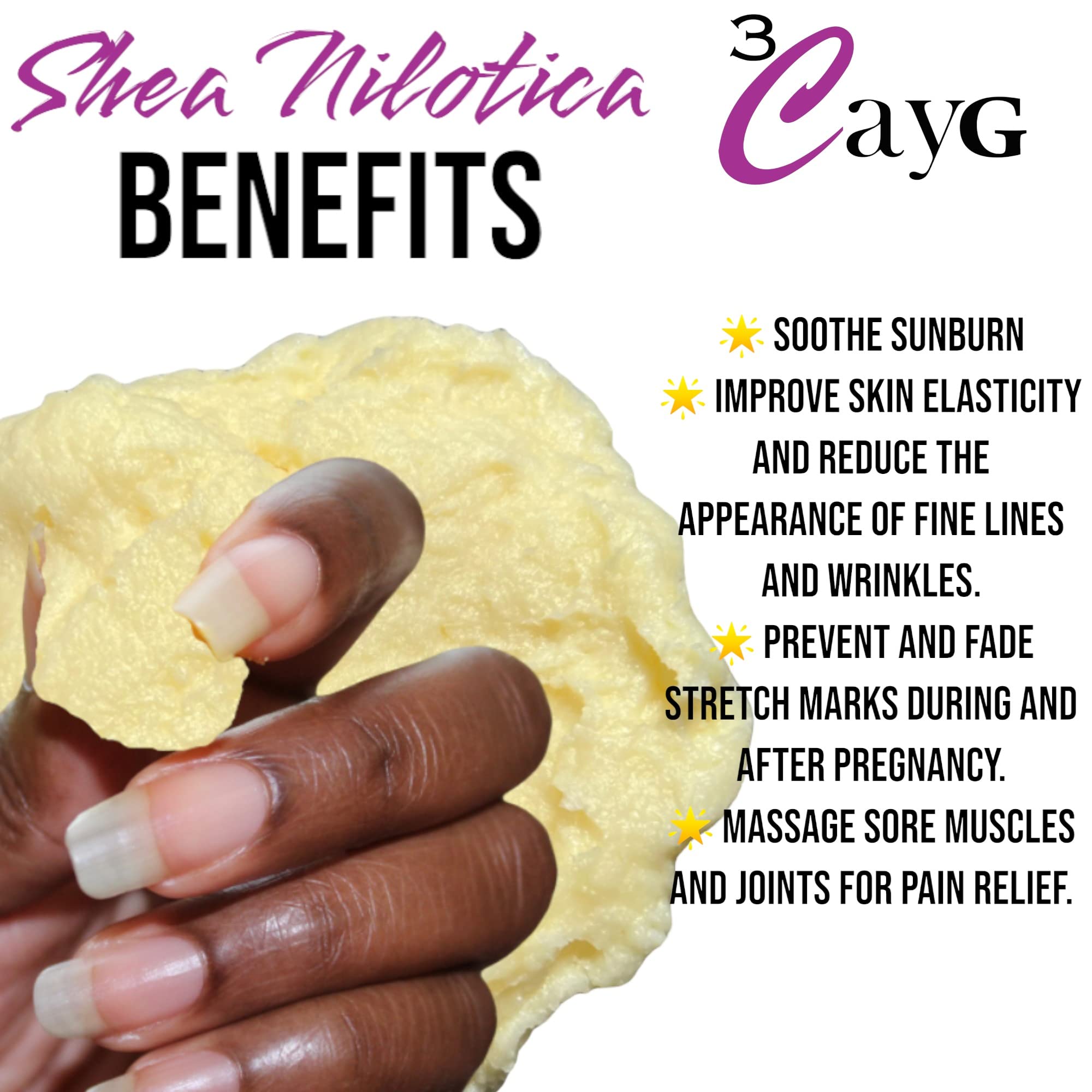 3CAYG Shea Nilotica texture swatch displays rich butter for daily moisturization