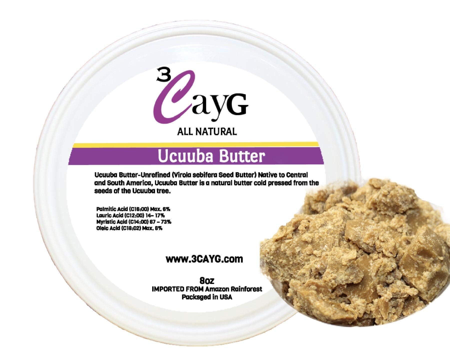 3CAYG Ucuuba Butter jar showing rich nourishment for hair and skin.