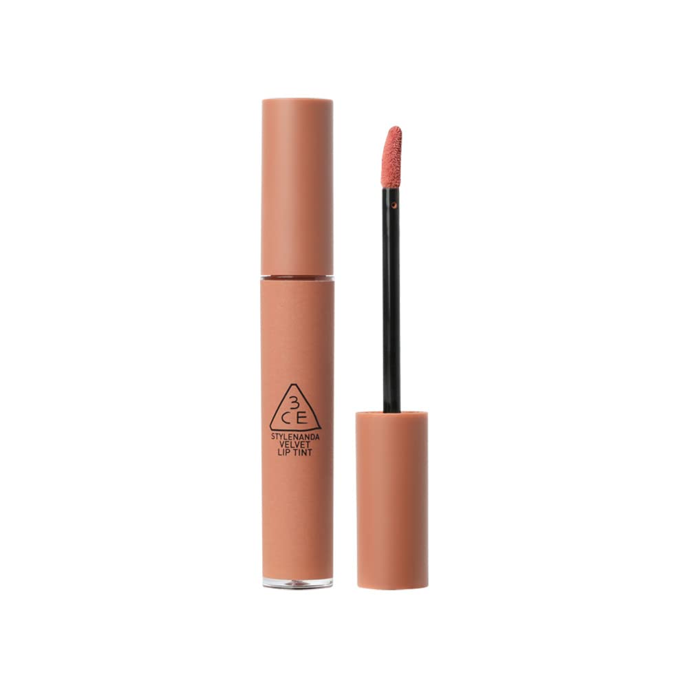 3CE Velvet Lip Tint New Nude swatch for warm neutral lips with velvety finish.