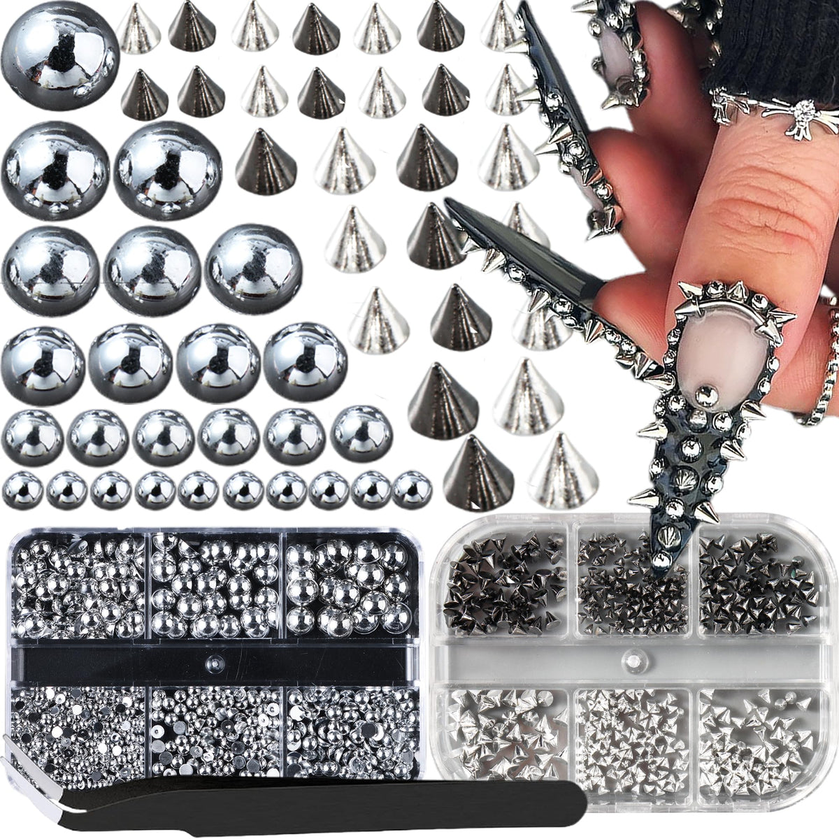 3D Mini Metal Punk Nail Art Studs gold cone spikes add bold texture to nails