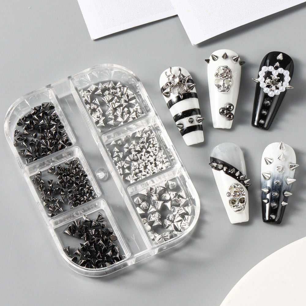 3D Mini Metal Punk Nail Art Studs tweezers aid precise placement