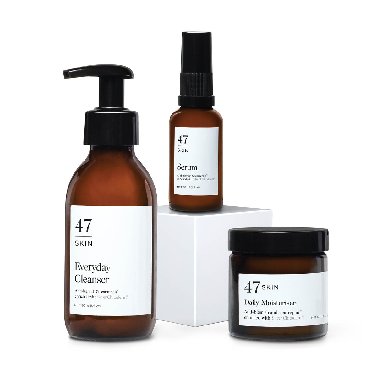 47 Skin Daily Moisturiser bottle showing hydrating formula for all skin types