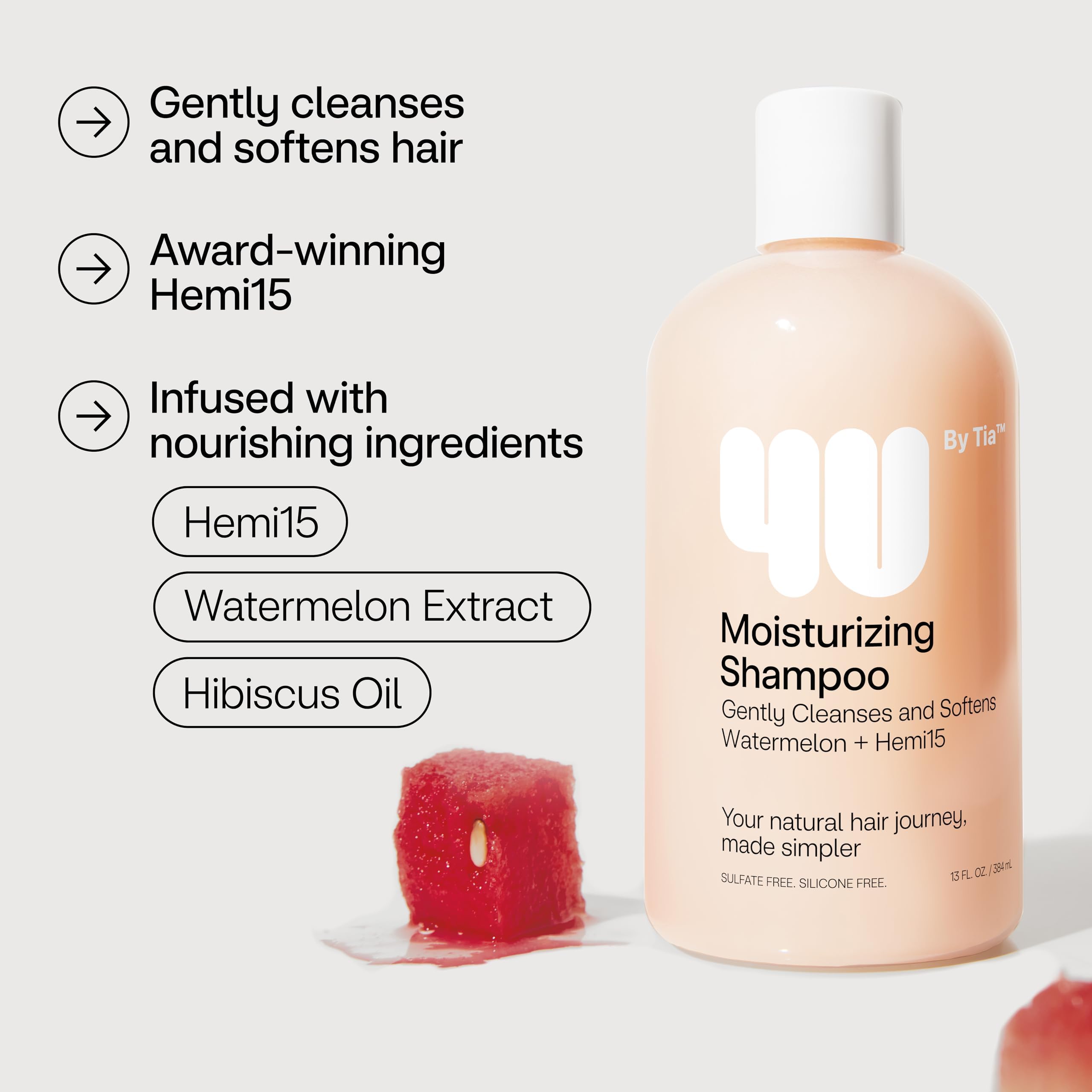 4U by Tia shampoo bottle close-up highlights sulfate-free formula