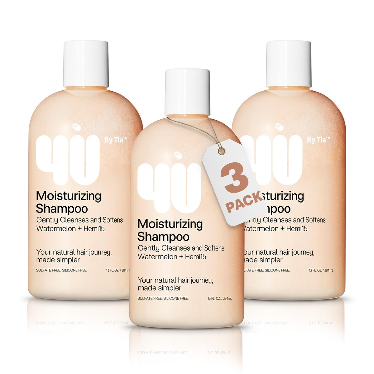 4U by Tia Moisturizing Curly Hair Shampoo 3-Pack pack-shot showing hydrated, defined curls