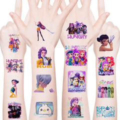 50Pcs Sheets Kpop Demon tattoos feature kid-friendly artwork for at-home activities.