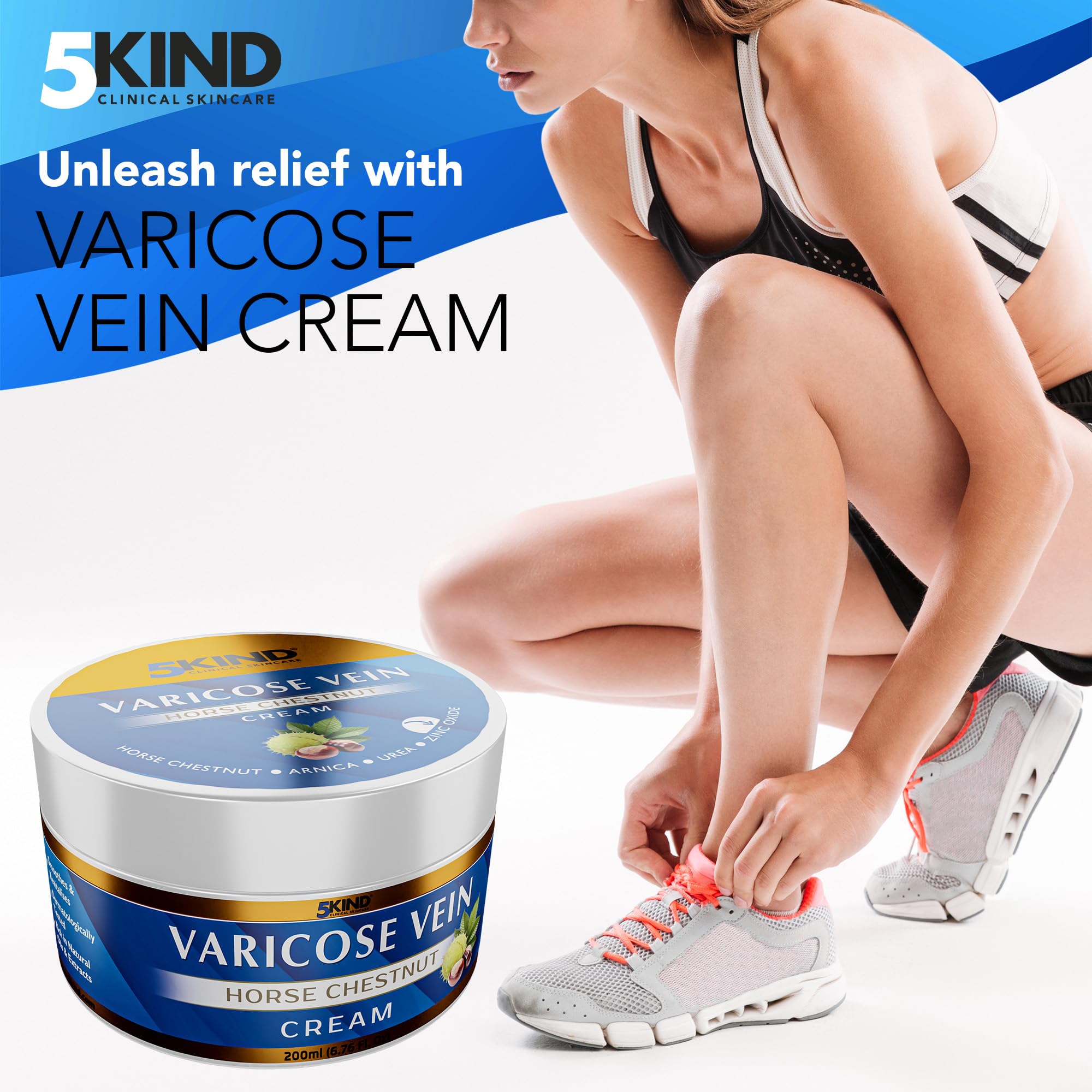 5Kind arnica flower extract imagery suggesting soothing leg comfort.