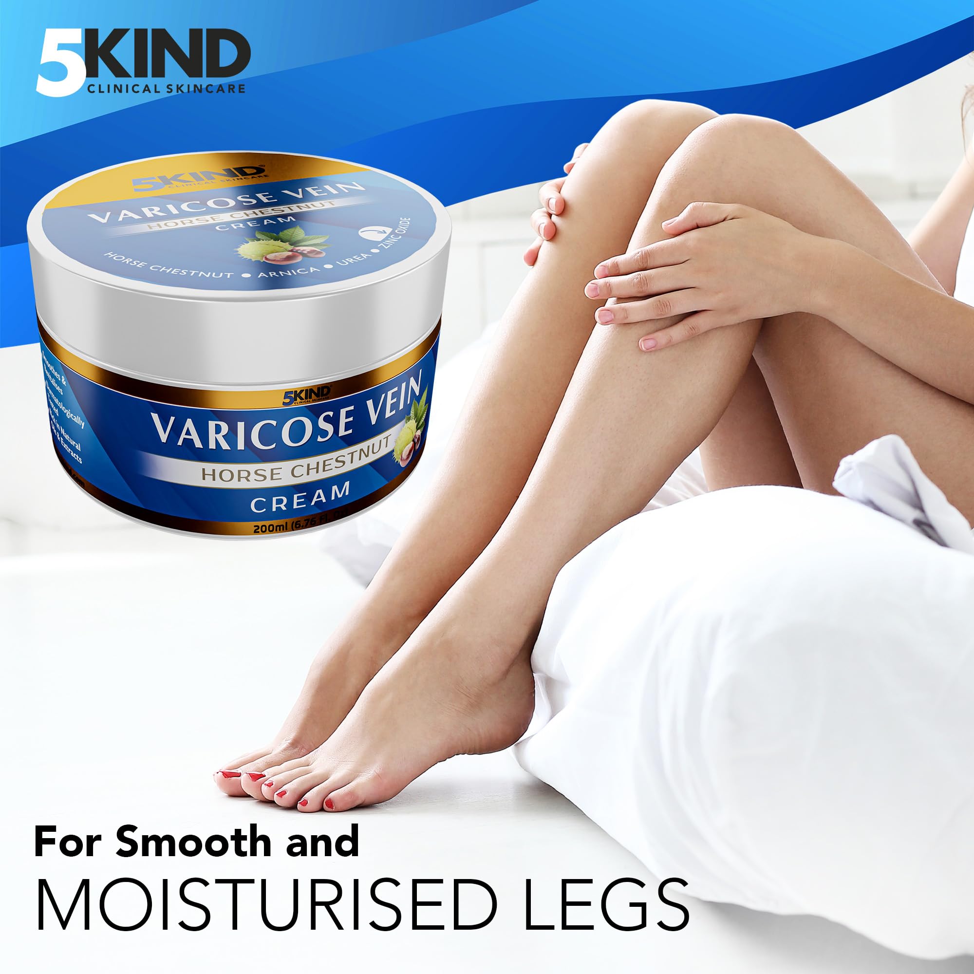 5Kind avocado oil texture on skin, promoting leg hydration.