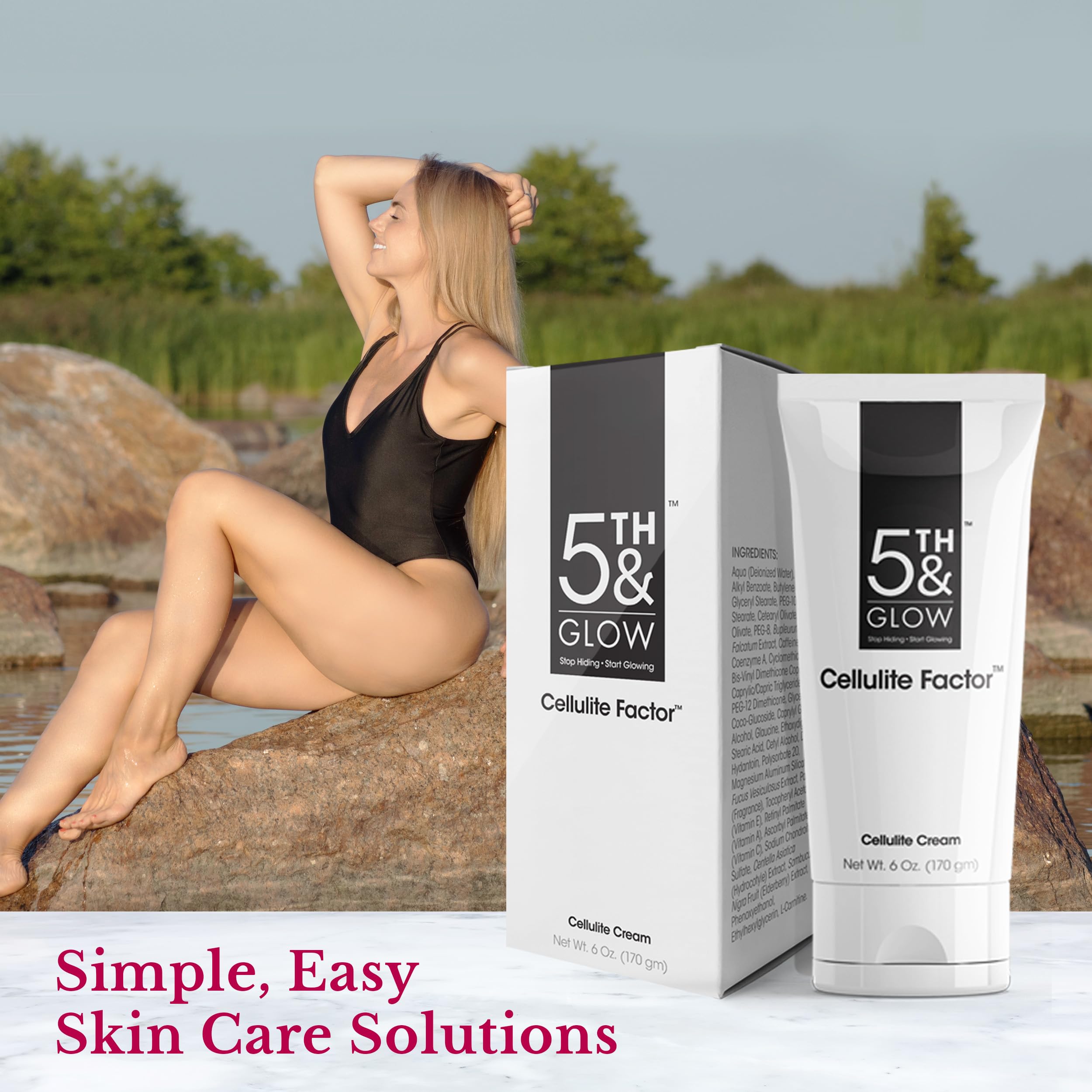 5th & Glow Cellulite Factor massage on stomach area showing firming action