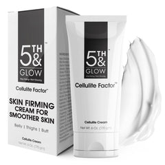 5th & Glow Cellulite Factor bottle closeup showing premium packaging for firmer skin