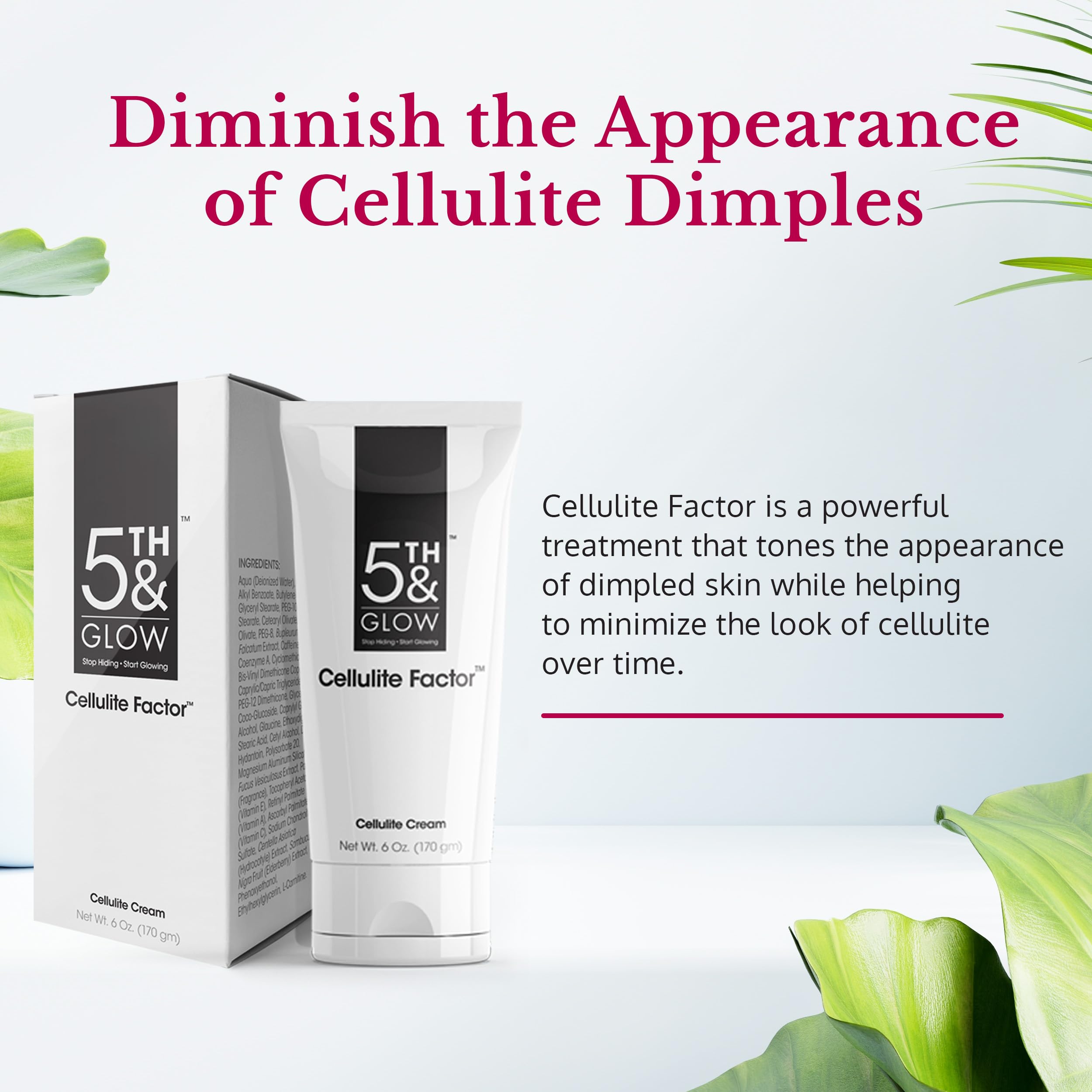 5th & Glow Cellulite Factor cream texture closeup for daily firming application