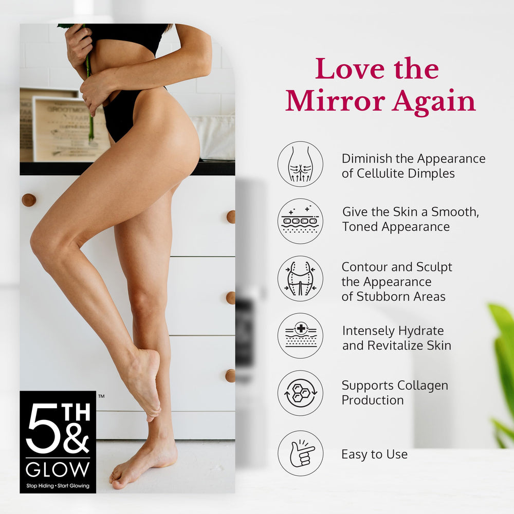 5th & Glow Cellulite Factor massage action on skin illustrating absorption and texture
