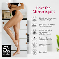 5th & Glow Cellulite Factor massage action on skin illustrating absorption and texture