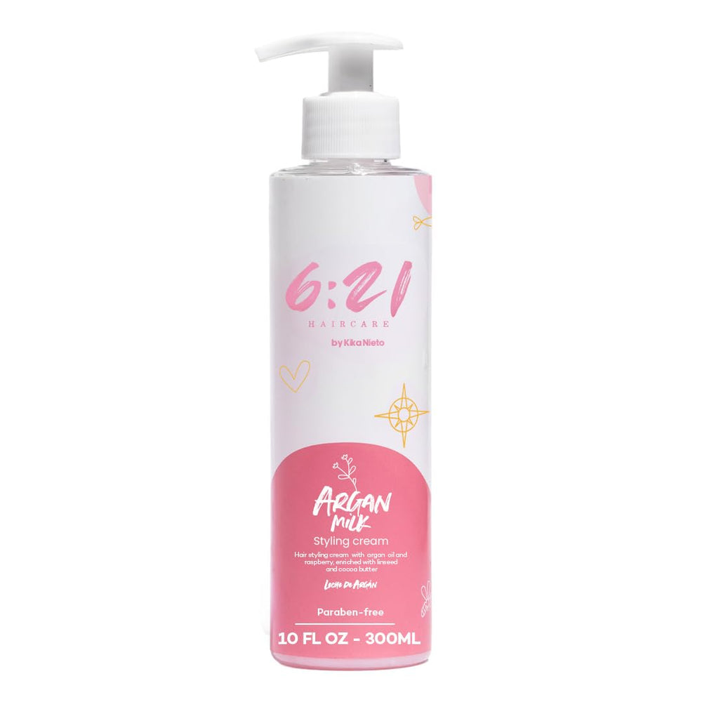 621 Argan Milk Leave-In bottle pour illustrating lightweight detangling.