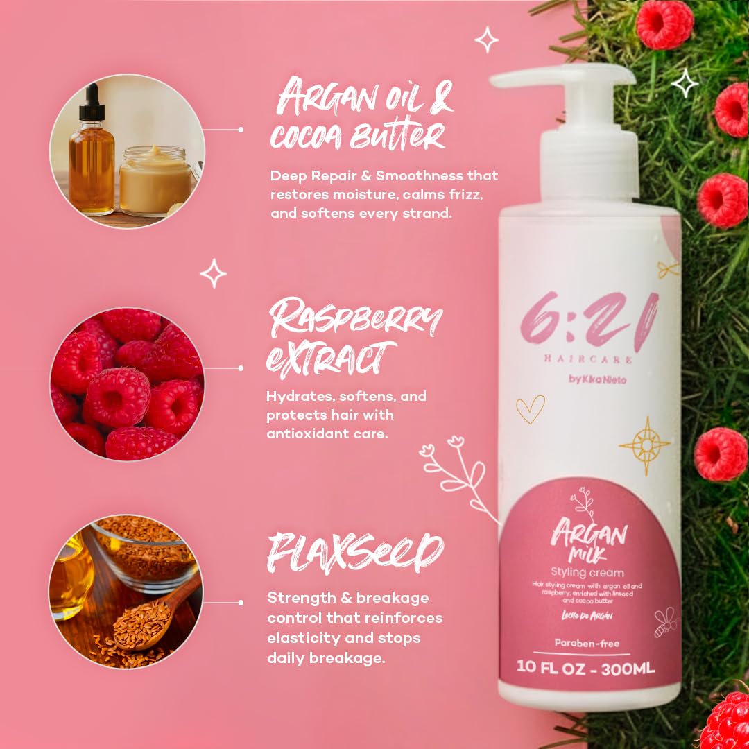 621 Argan Milk Leave-In bottle labeled as color-safe and clean beauty product.