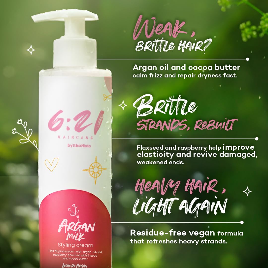 621 Argan Milk Leave-In pump bottle showcasing easy application.