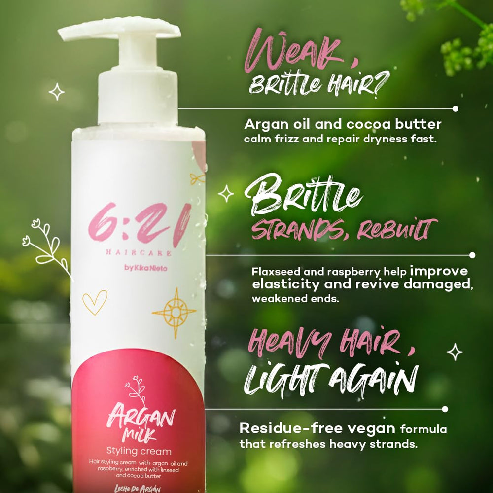 621 Argan Milk Leave-In pump bottle showcasing easy application.