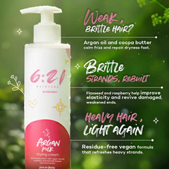621 Argan Milk Leave-In pump bottle showcasing easy application.